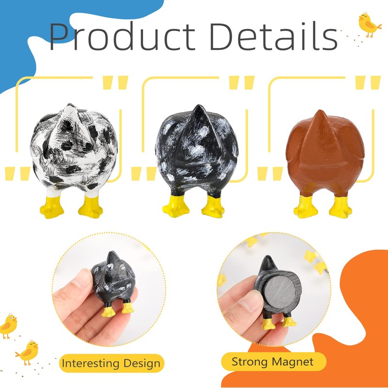 Bonuci 3 Pcs Chicken Butt Magnet Fun Refrigerator Magnets Farm
