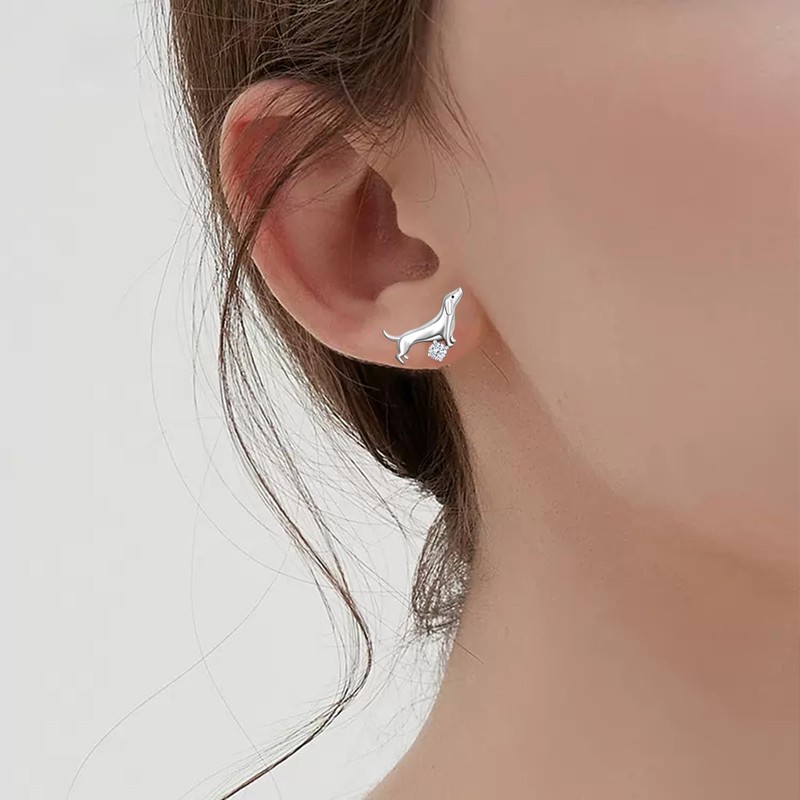 Peireara Sterling Silver Dachshund Dog Earrings - Cute Animal Puppy