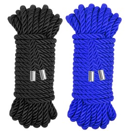Coldairsoap Soft Silk Rope, Skin Friendly Twisted Trim Cord Rope Rope Decor Blue (Black & Blue, 32ft)