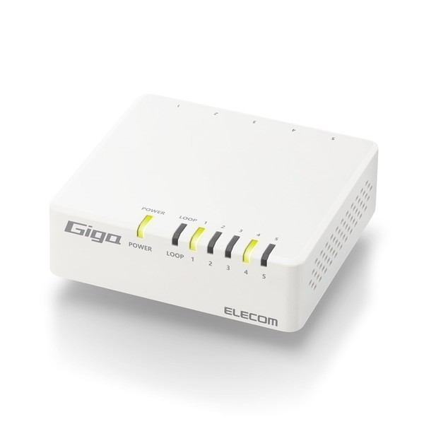 Elecom EHC-G05PA4-JW Switching Hub, Gigabit Compatible, 5 Ports, Magnetic Included,