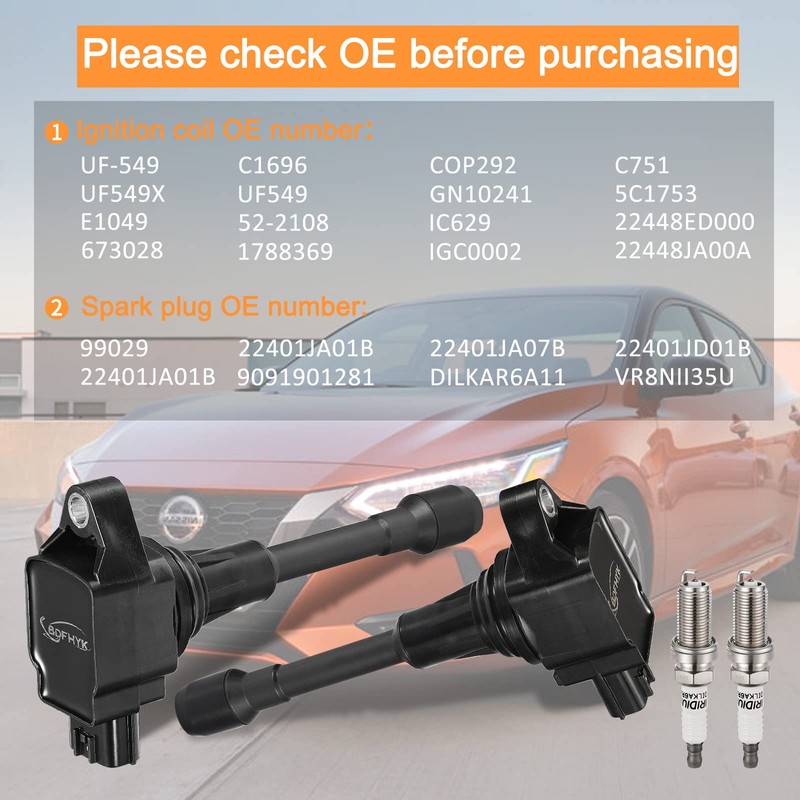 BDFHYK Ignition Coil Pack and Iridium Spark Plugs Compatible with