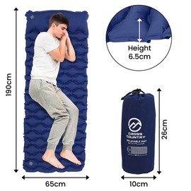 CROSS COUNTRY Ultralight Inflatable Camping Mat – Durable Sleeping Mat | Single Sleeping Pad with Pillow | Waterproof, Lightweight & Compact Camping Mattress for Backpacking, Hiking (Blue)