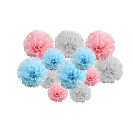 Pack of 12 Mixed 6" and 10" Tissue Paper Pompom Pom Pom Hanging Flower Balls Garland Wedding Party Decorations (Blue Pink Shade)