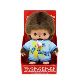 Sekiguchi 203840 Original Bebichhichi Boy, Plush Toy with Light Blue Romper, Approx. 14 cm Large Cuddly Toy Made of Brown Plush