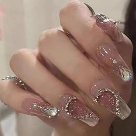 Nail Tip, Long Nail Tip, 24 Pieces, 3D, Korea, Popular, Stylish, Gel Nail Seal, Cute, Long Nail Tip, Bride Nail, Self Nail, Glitter, Double-Sided Tape, Butterfly, 3D Ribbon, Marriage, Coming-of-Age