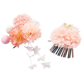 OTAKUMARKET Hair Ornament, Shichi-Go-San Coming-of-Age Ceremony, Yukata, Hair Decoration, Flowers, Hakama, Kimono, Long Sleeve, Kimono, Graduation Ceremony, Wedding, Hair Clip, Children, Japanese Style, Luxury Artificial Flowers, Hair Accessory, 2 Piece Set (Light Orange, A)