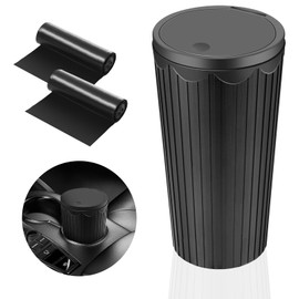 AiQInu Car Bin with Lid, Mini Portable Car Bin with 2 Rolls of Bin Liners, Waterproof and Odour-Inhibiting, Practical Mini Bin for Cars, Office, Bedroom