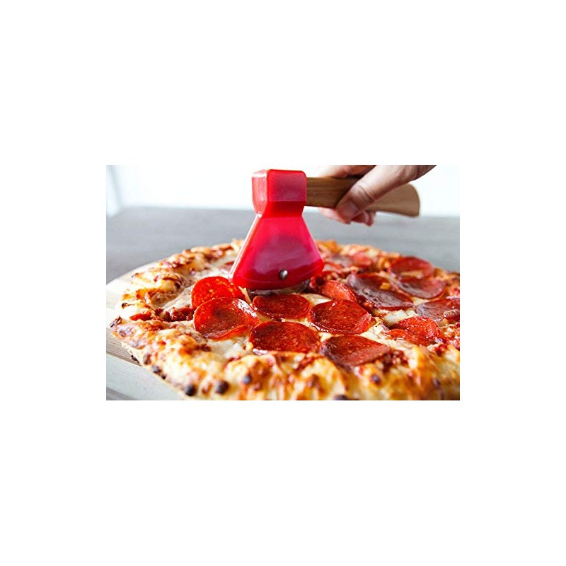 bulk buys Kitchen Essentials Axe Pizza Cutter, 8.25", Brown/Red/Silver