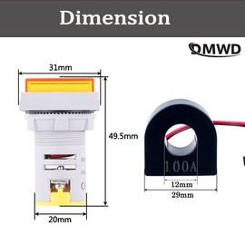 DMWD Amp Voltage Hertz Meters, Digital 3-in-1 22mm Square Multifunction Indicator Ammeter Voltmeter Hz Current LED Meter Tester Signal Lights AC60-500V 0-100A 20-75Hz (Yellow)