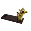 Wine Bodies 10" Polished Gold Bear on Wooden Base Bottle