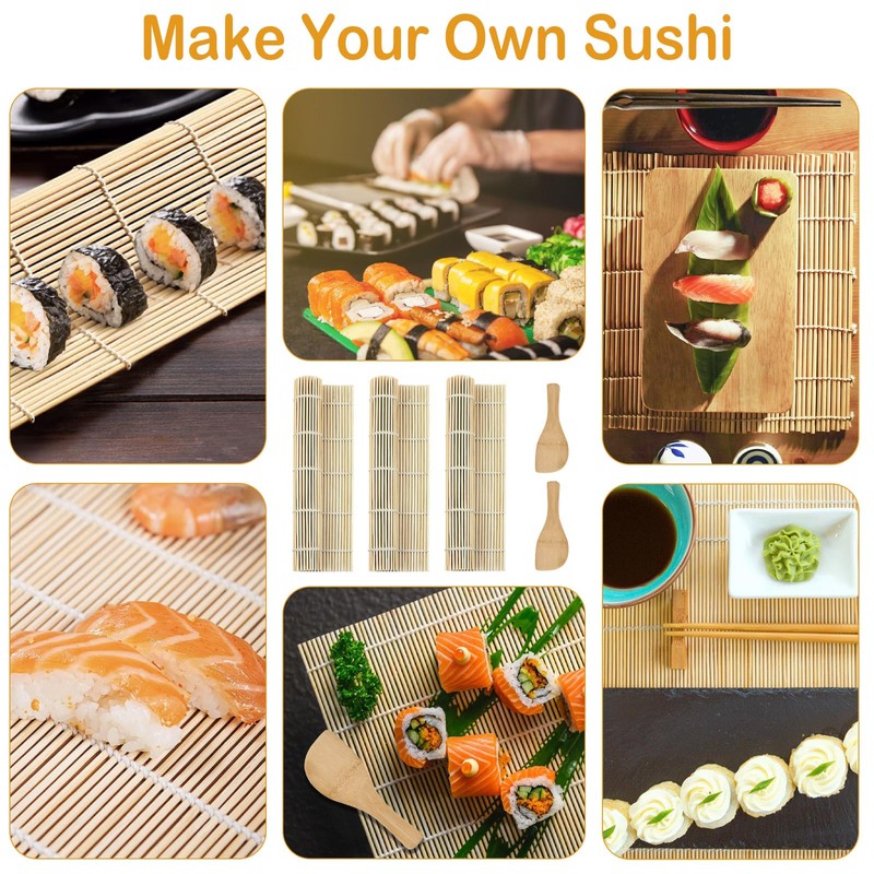 GTNCE 6 Pcs Bamboo Sushi Rolling Mat Set with 2