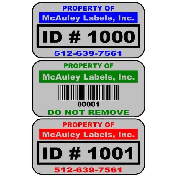 McAuley Asset Tags (1.5" x 0.75" / Blue) - Custom Asset Tags - Customized Barcode Asset Labels - Asset Management Tags for Indoor & Outdoor Use - Weather & Fade Resistant (Roll of 100)