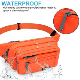 REETEE Waterproof bumbags for Ladies Men Fashion Bum Bag with Adjustable Belt and 5 Zipper Pockets Large Capacity Fanny Pack Waist Bag for Outdoors, Sport, Hiking, Travel (A-Orange)