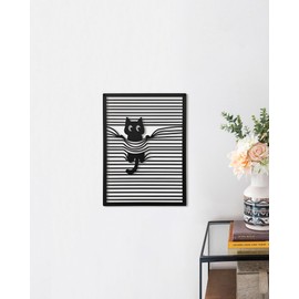 DODOBEYA Arte de pared de metal negro para gato, decoración de pared de metal para el hogar, decoración de pared de habitación, lindas obras de arte de animales, decoración de pared para sala de