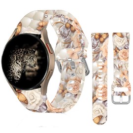 20mm Silicone Sport Bands Compatible with Galaxy Watch 6/Watch 5/Galaxy Watch 4 40mm 44mm/Classic 42mm 46mm/Watch 3 41mm, Active 2 Watch Bands,Cute Replacement Strap for Women(pink diamond butterfly