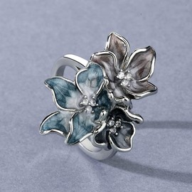 925 Sterling Silver Vintage Women's Ring Simple Fashion Enamel Floral Gemstone Ring Cocktail Rings Women Wedding Fashion Jewelry Size 6-10 CZC812 (6)