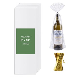 Roll Maven Cello Bags 200 Pieces 6x18 Inches OPP Plastic Cellophane Gift Bags for Packaging Cookies, Pretzel Rod, Sandwich, Candy, Chocolate, Clear Party Favor Bags with Twist Ties