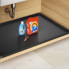 Carry360 Under Sink Mat 34" x 22" Waterproof Kitchen Cabinet Mat, Flexible Under Sink Liner, Kitchen Bathroom Cabinet Mat Protector for Drip Leak Spill (Black)