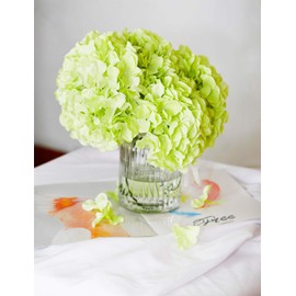 DuHouse Artificial Bigger Silk Hydrangea Flower Heads with Stem Fake Green Hydrangea Flowers for Wedding Home Garden Centerpiece Pack of 6