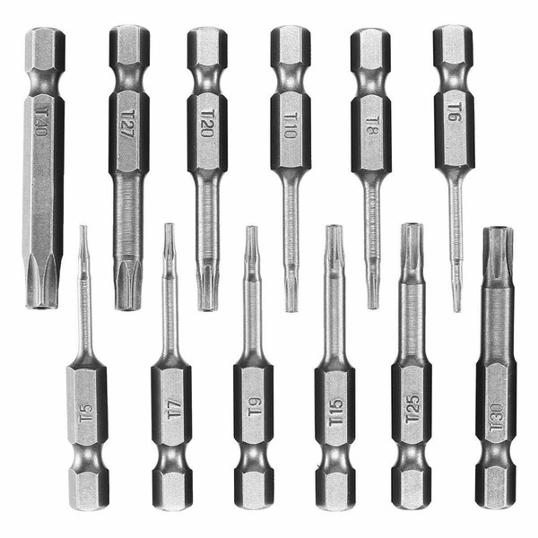 Samcos T5-T40 Torx Screwdriver Bit, Hollow Torx Head, Hex Shaft,