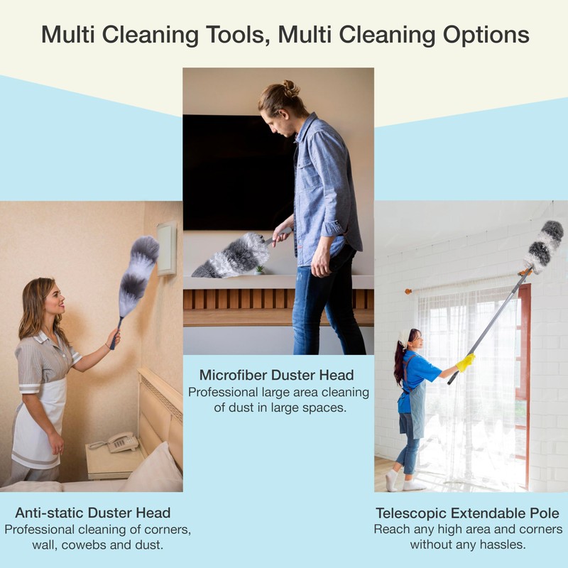 Knight Telescopic Extendable Feather Duster with 1.6m Stainless Steel Handle