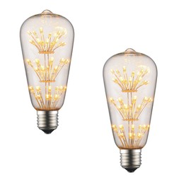 Lxcom Lighting Vintage Edison ST64 Starry LED Bulb with Independent Light Column, 3W Retro Gypsophila Edison Bulb Warm Yellow 2300K, E26 Base, 85-265V, Perfect Transparent Decorative Light,Pack of 2