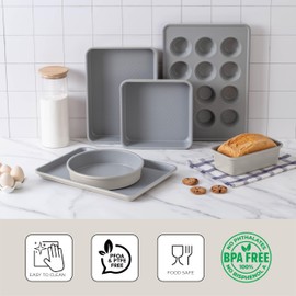 Country Kitchen Baking Pans Set - 6 Pc Non Stick Heavy Duty Baking Sets - Non Toxic Bakeware Set for Effortless Cooking and Easy Cleanup, Cream