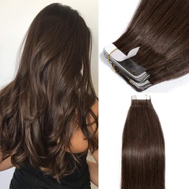 Tape in Hair Extensions Human Hair 40pcs - 100% Real Remy Human Hair Straight (#4 Medium Brown, 20 Inch-100 G)