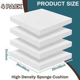 Frienda 4 Pack 2" x 26" x 26" Upholstery High Density Foam Cushion Replacement Square Cut to Size Foam Couch or Commercial Dinning Chair Couches Benches Padding DIY Projects