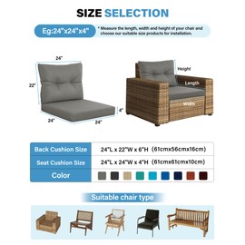 YEFU Outdoor Cushions for Patio Furniture: Waterproof Fade-Resistant Outdoor Chair Cushions Set of 4 - Deep Seat Patio Cushions Replacement with Ties for Chair Sofa Couch - 24 x 24 Inch(Dark Gray)