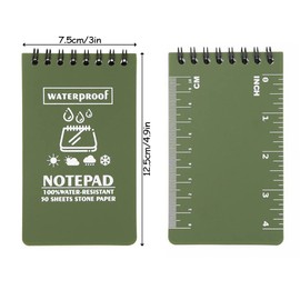 Geluode - Paquete de 6 cuadernos de bolsillo de papel impermeables con tapa en espiral, cubierta de 3 x 5 pulgadas, color verde, 100 páginas, 50 hojas tácticas impermeables para todo tipo de clima,