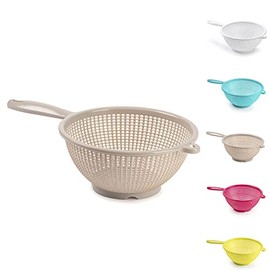Plastic Colander Food Sieve Strainer Basket for Food Washing Draining Pasta Spaghetti Rice Salad Vegetable Kitchen Cooking Hobby (24cm - Taupe)