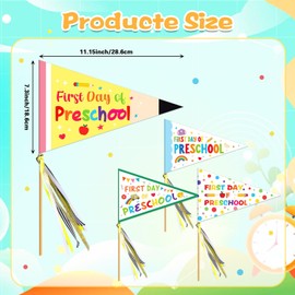First Day of Preschool Banner Flag Welcome to Preschool Pennant Banner First Day of Kindergarten Flag Sign Centerpiece Sticks with Ribbons for Back to School Classroom Decoration,12 Pcs
