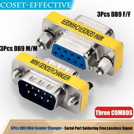 Warmstor 6-Pack 9Pin RS232 Serial Cable DB9 Male to Male/Female to Female Mini Gender Changer Adapter Coupler Connector
