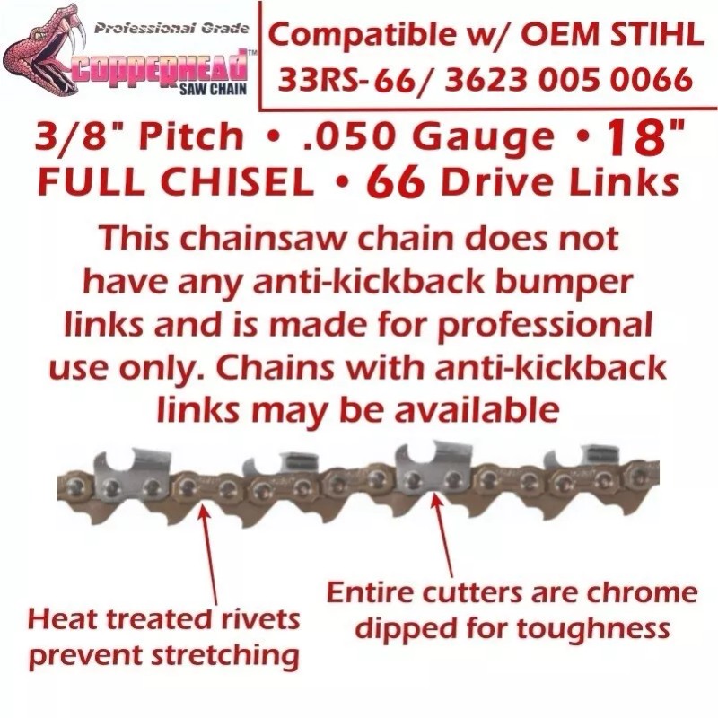 For STIHL COPPERHEAD 2-Pk 18" FULL CHISEL PRO Chains for