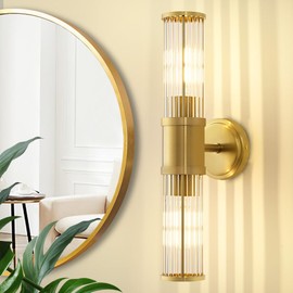 Vaziden Gold Wall Sconce Bathroom Vanity Light Fixtures for Mirror, Modern Wall Light with Glass Rod Shade for Bathroom, Bedroom, Hallway, Living Room - Bulb Not Included