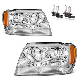 Vizotae Headlights Assembly for 1999-2004 Jeep Grand Cherokee Halogen Headlamp Replacement, High/Low Beam W/Bulbs, Driver&Passenger Side