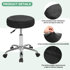 M METERXITY 2-Pack Bar Stool Covers Round, for 12-14 Inch Velvet Washable Stool Cushion Slipcover with Elastic Bands for Bar Stool/Round Cushion [Black]