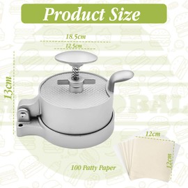 HTT Global Burger Press with 100 Wax Discs, Aluminium Hamburger Smasher, Manual Burger Maker with Handle, Adjustable Spring Smash Burger Press for Hamburgers, Beef, Chicken