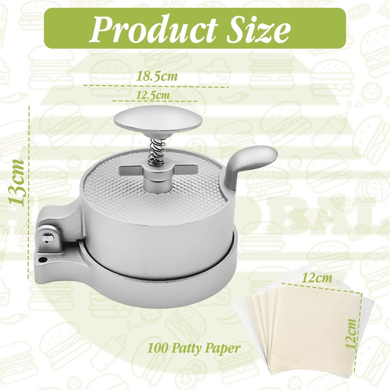 HTT Global Burger Press with 100 Wax Discs, Aluminium Hamburger