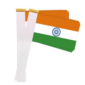 25 Packs Small India Flags on Handheld Stick，Miniature Hindi Indian Flag for Outside,4x6 Inch Mini Hand Held Banner with Golden Topper,Patriotic Decorations