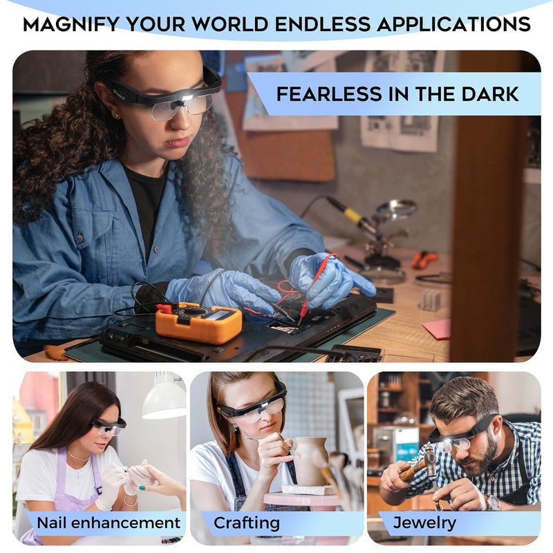 Dilzekui Magnifying Glass with Light 1.5X to 5.0X, Rechargeable Magnifying