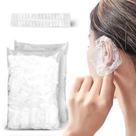 Elfzone Disposable Shower Caps for Ears - 200pcs - Elastic Hair Dye Ear Protectors for Home Diy Salon, Kids Ear Cover for Bathing Spa Shower, White, Big Pack