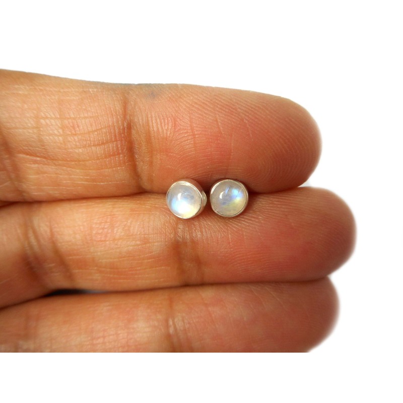 Art Gecko MOONSTONE round shaped Sterling Silver Gemstone STUD/Earrings 925-5