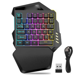Vbestlife Teclado Mecánico para Juegos RGB con una Mano, Teclado para Juegos Profesional Tipo C Inalámbrico 2.4G con Tecla Empotrada, Modos de Iluminación 8RGB, 35 Teclas