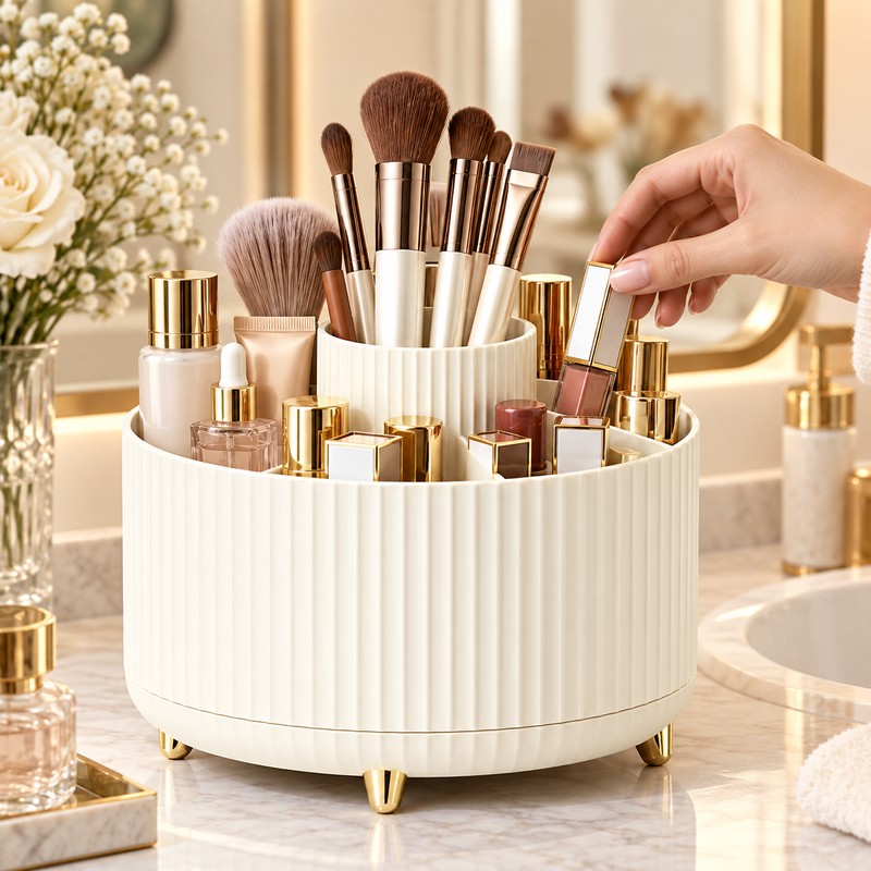 Rotating Makeup Organizer for Daily Beauty Storage – Easy-Access Plastic