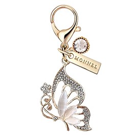 MONNEL MC293 Big Crystal Butterfly Lobster Clasp Charm for Women with Velvet Bag (White,1 Piece)