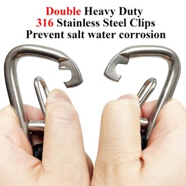 4 Feet Double Clips Heavy Duty 316 Stainless Steel Clips Boat Ropes Mooring Ropefor for Boats PWC, Built in Snubber, Kayak,Watercraft,SeaDoo,Jet Ski, Pontoon, Canoe, Power Boat 2-Pack (Black)