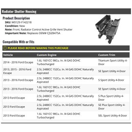 Marketplace Auto Parts, Front Radiator Vent Shutter Housing - Compatible with 2013-2016 Ford Escape