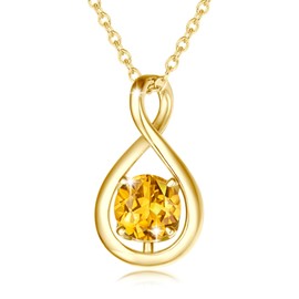 FANCIME Citrine Necklace November Birthstone Yellow Gold Plated Sterling Silver Yellow Topaz Gemstone Infinity Pendant Fine Jewelry Anniversary Christmas Gifts for Women Her Mom